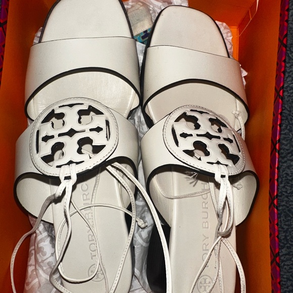 Tory Burch Shoes - Tory Burch New Ivory Heel Sandals with Logo Detail